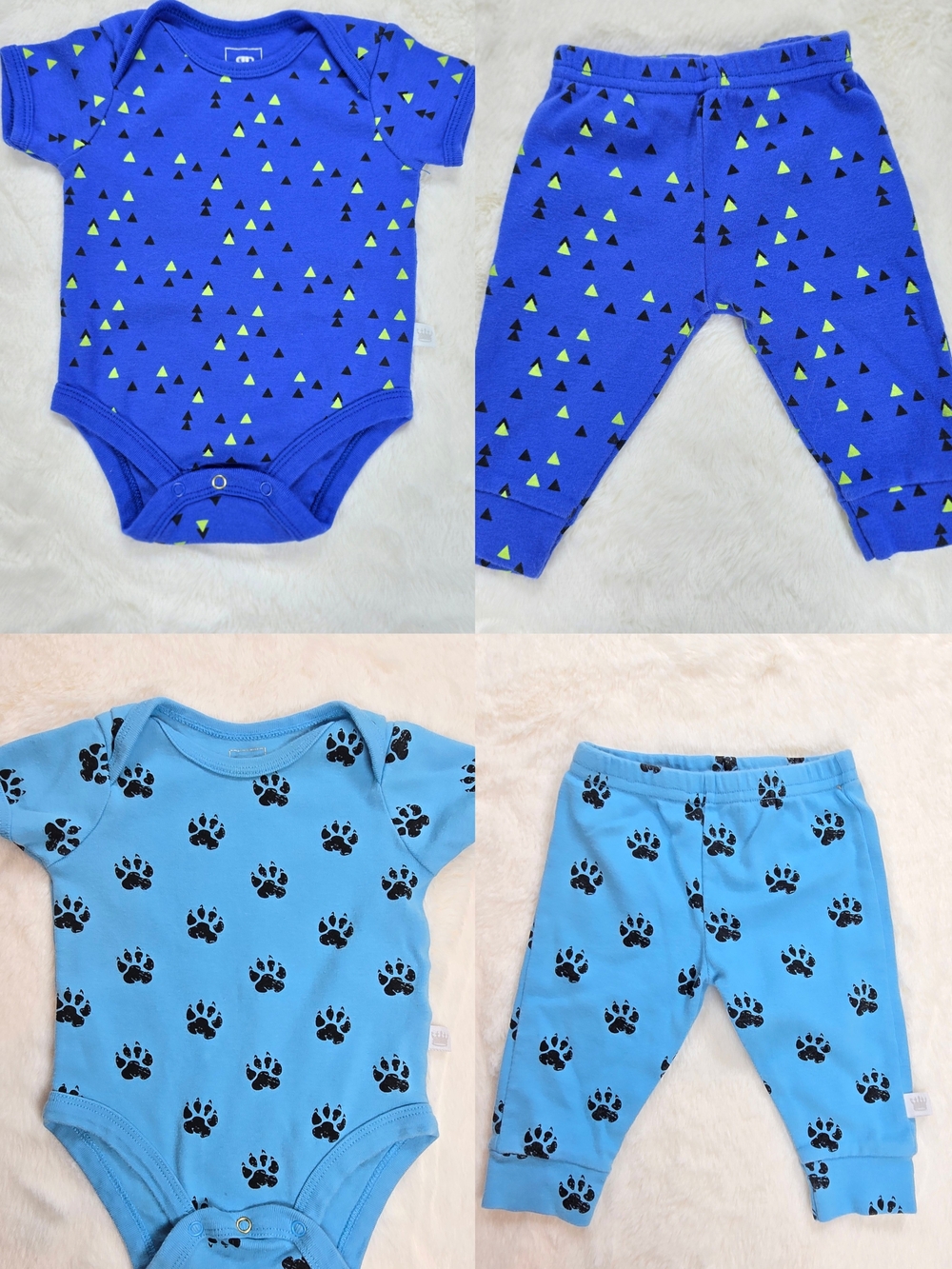 Rosie Pope Blue Triangle & Paw Print Two-Pack Baby One-Pieces O-3M